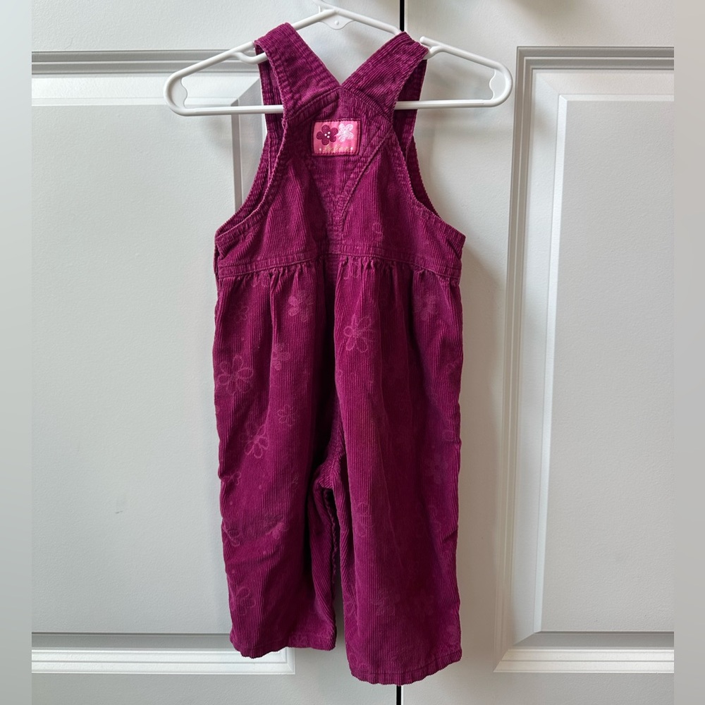Vintage Carters Magenta ‘La Fleur’ Corduroy Overalls (Size 9-12 Months) - Picture 2 of 6